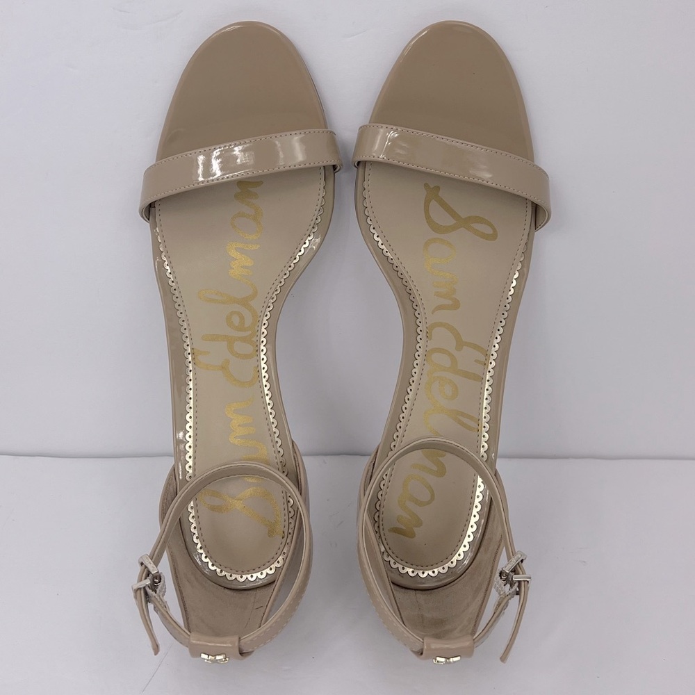 SAM EDELMAN PATTI ANKLE STRAP HEEL, BEIGE SHINY PATENT, WOMENS 11, EUR 41, UK 8 - Picture 8 of 17